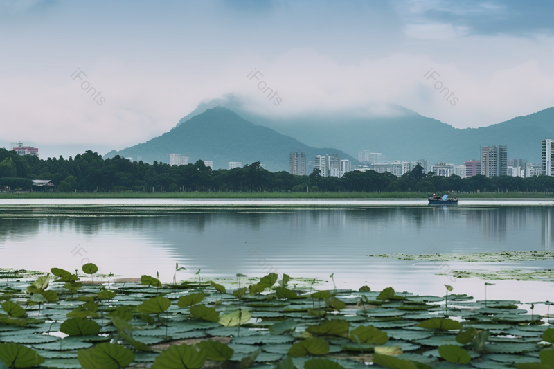 夏天满湖的绿色的荷叶荷花与云海,高清,摄影图,摄影图片,图片大全,摄影图免费下载